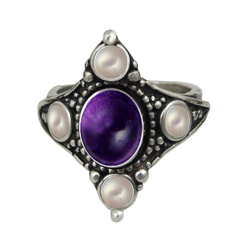 Sterling Silver Renaissance Queen's Ring With Amethyst Size 9